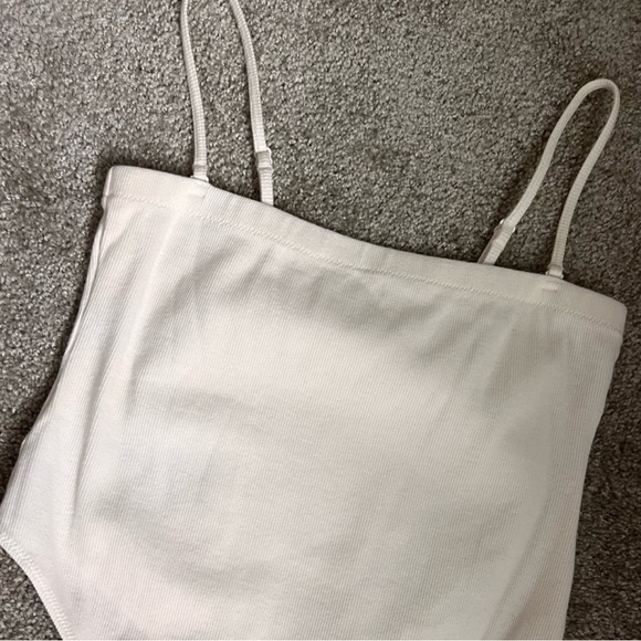 NWOT INAMORATA White Ribbed High Leg Bodysuit Adjustable Straps Medium - Picture 6 of 11